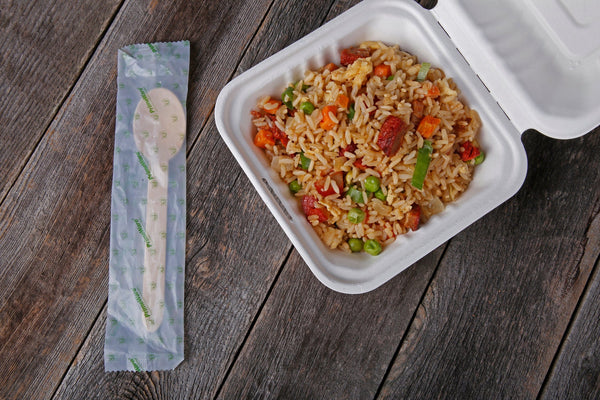 6" x 6" x 3.19" Small Sugarcane Bagasse Clamshell/Hinged Lid Containers - 500 pcs per Container - Image 2