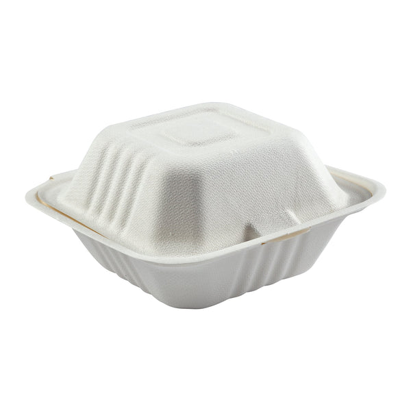 6" x 6" x 3.19" Small Sugarcane Bagasse Clamshell/Hinged Lid Containers - 500 pcs per Container - Image 6