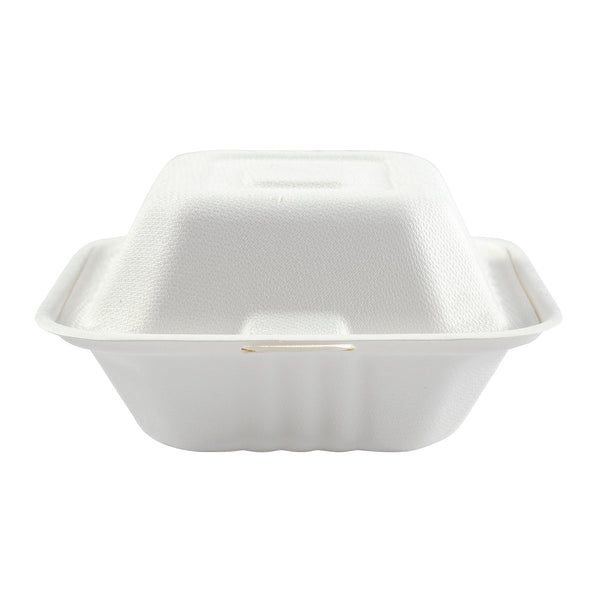6" x 6" x 3.19" Small Sugarcane Bagasse Clamshell/Hinged Lid Containers - 500 pcs per Container - Image 5