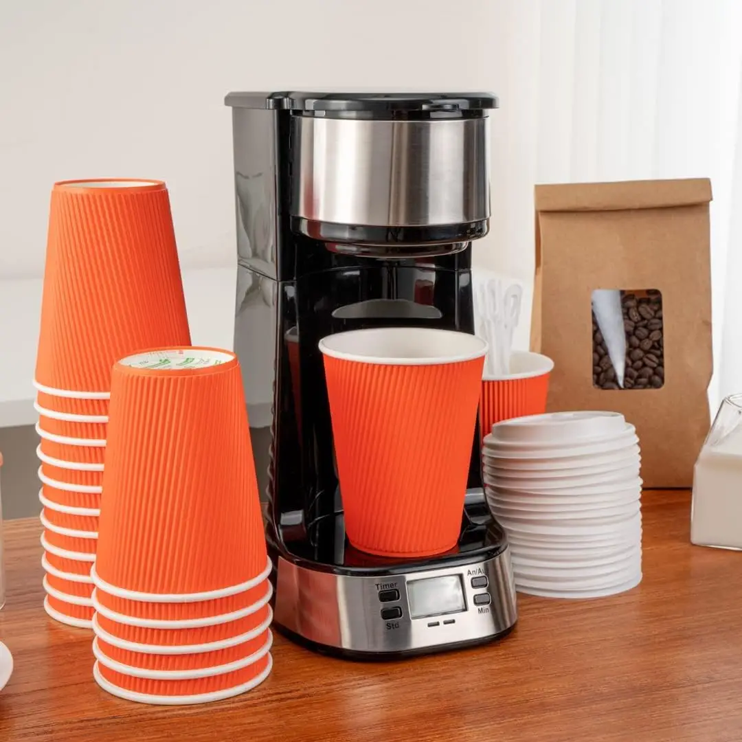 8oz Hot Rippled Cups (Burnt Orange) 80mm- 500 units